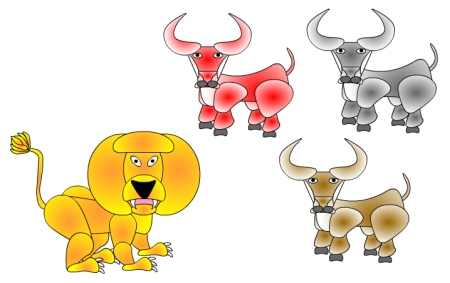 lion-three-bulls